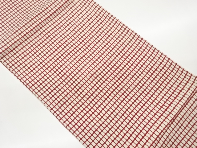 塩瀬格子模様開き名古屋帯（額縁仕立て）